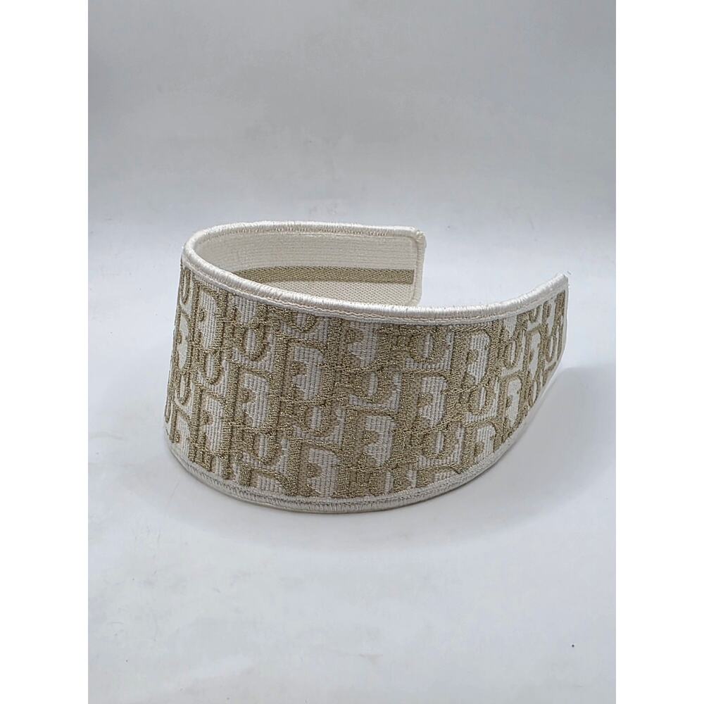 Christian Dior Beige gold Logo patterned canvas wide headband - Picture 6 of 13